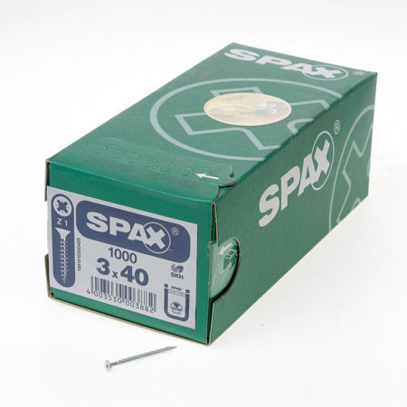 Afbeelding van Spax Spaanplaatschroef platverzonken kop verzinkt pozidriv 3.0x40mm (per 1000 stuks)