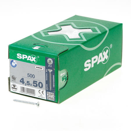 Afbeelding van Spax Spaanplaatschroef platverzonken kop verzinkt pozidriv 4.5x50mm (per 500 stuks)