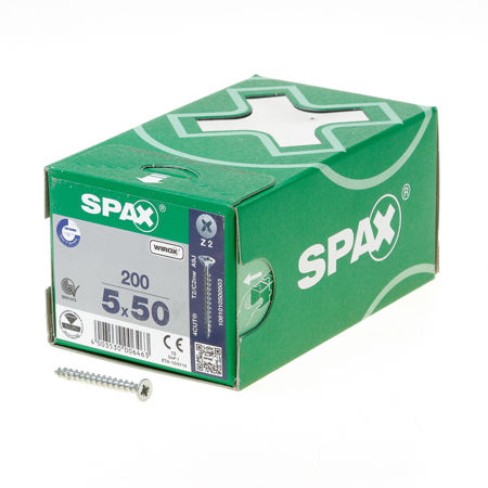 Afbeelding van Spax Spaanplaatschroef platverzonken kop verzinkt pozidriv 5.0x50mm (per 200 stuks)