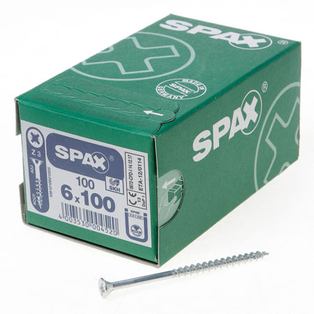 Afbeelding van Spax Spaanplaatschroef platverzonken kop verzinkt pozidriv 6.0x100mm (per 100 stuks)