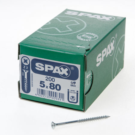 Afbeelding van Spax Spaanplaatschroef platverzonken kop verzinkt pozidriv deeldraad 5.0x80mm (per 200 stuks)