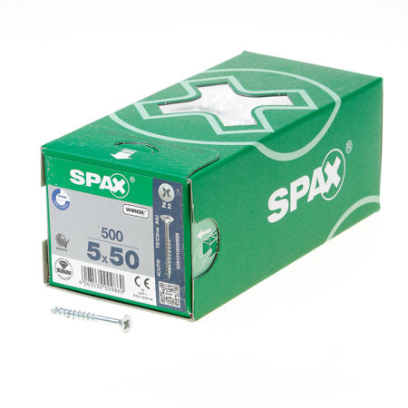 Afbeelding van Spax Spaanplaatschroef platverzonken kop verzinkt pozidriv deeldraad 5.0x50mm (per 500 stuks)