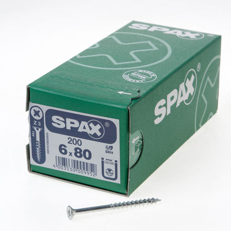 Afbeelding van Spax Spaanplaatschroef platverzonken kop verzinkt pozidriv deeldraad 6.0x80mm (per 200 stuks)