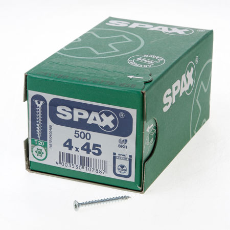 Afbeelding van Spax Spaanplaatschroef platverzonken kop verzinkt T-Star T20 4.0x45mm (per 500 stuks)