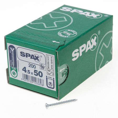 Afbeelding van Spax Spaanplaatschroef platverzonken kop verzinkt T-Star T20 4.5x50mm (per 200 stuks)