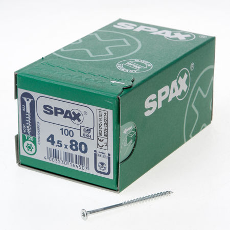 Afbeelding van Spax Spaanplaatschroef platverzonken kop verzinkt T-Star T20 deeldraad 4.5x80mm (per 100 stuks)