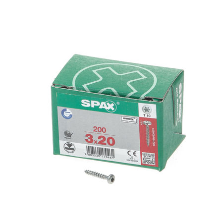 Afbeelding van Spax Spaanplaatschroef cilinderkop verzinkt T-Star T10 3.0x20mm (per 200 stuks)