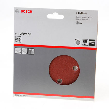 Afbeelding van Bosch Schuurschijf wood and paint diameter 150mm K80 blister van 5 schijven