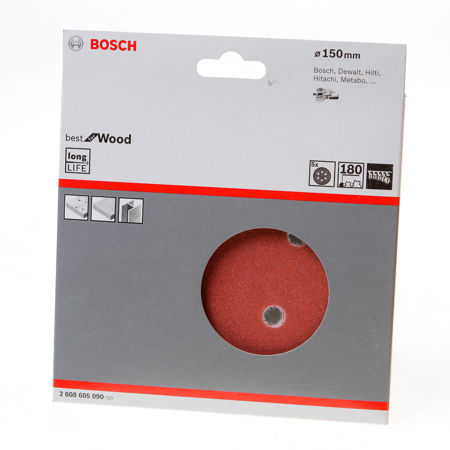 Afbeelding van Bosch Schuurschijf wood and paint diameter 150mm K180 blister van 5 schijven