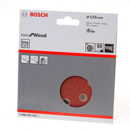 Afbeelding van Bosch Schuurschijf wood and paint diameter 115mm K60 blister van 5 schijven