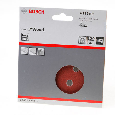 Afbeelding van Bosch Schuurschijf wood and paint diameter 115mm K120 blister van 5 schijven