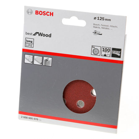 Afbeelding van Bosch Schuurschijf 8-gats wood and paint diameter 125mm K100 blister van 5 schijven