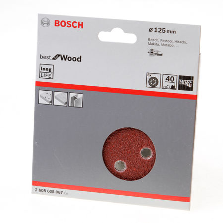Afbeelding van Bosch Schuurschijf 8-gats wood and paint diameter 125mm K40 blister van 5 schijven