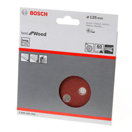 Afbeelding van Bosch Schuurschijf 8-gats wood and paint diameter 125mm K60 blister van 5 schijven